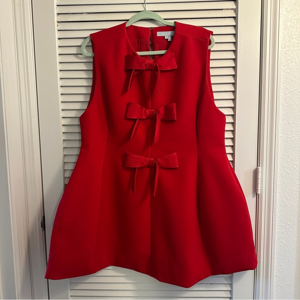 Hill House Home Blythe Bow Dress in Red with Red Bows - Size XXL